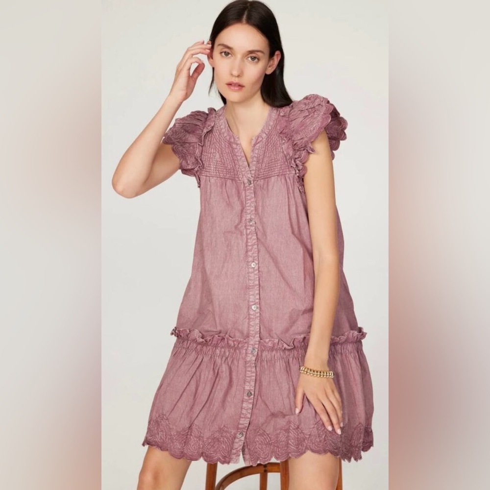 SEA New York Heidi Petal Hearts tiered tunic dress in Rose lined ruffles pockets